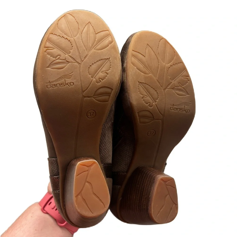 Dansko Marcia Boots Leather Burnish Nubuck Teak Brown Block Heel Size 37 Booties